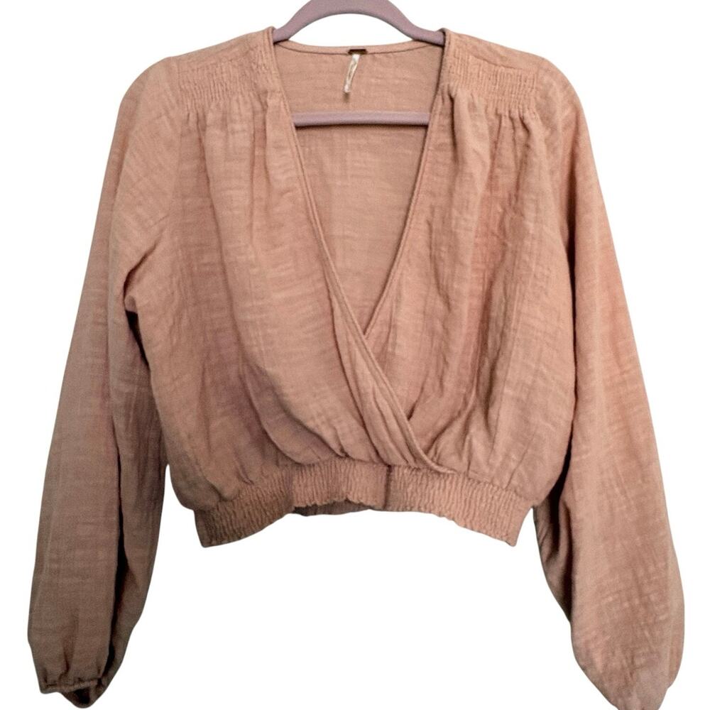 Free People Cherry Blossom Wrap Top Sz Sm Dusty Pink Boho Prairie